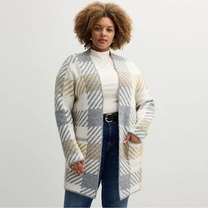 NWT Nine West White Plaid Sweater Cardigan. Size XXL